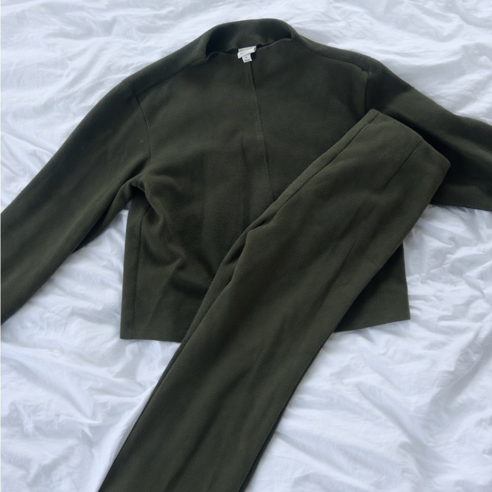 Cotton Olive Matching Set | Stretch Waistband Pull-On Pants + Top | Size S